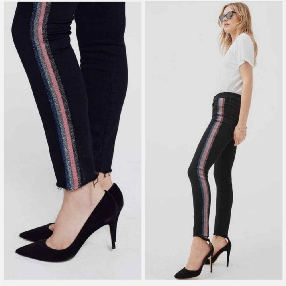 • Mother denim • Women’s High Waisted Looker Ankle Fray Black Guilty Glitter 26